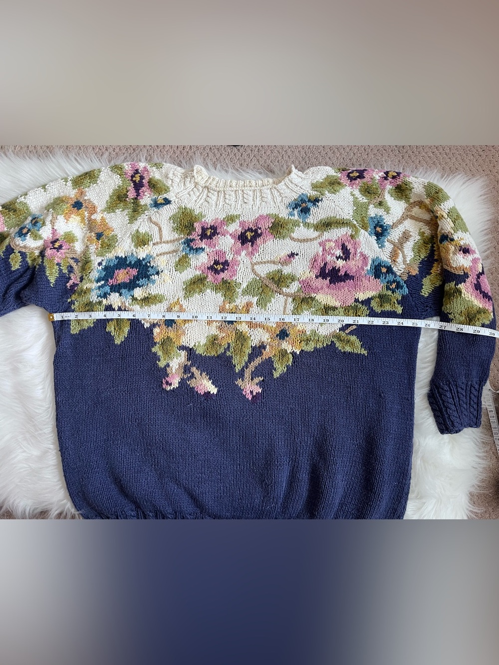 Vintage Hand-Knit Floral 80s Cullinane Sweater Ramie Cotton Cottagecore • L - Picture 7 of 9